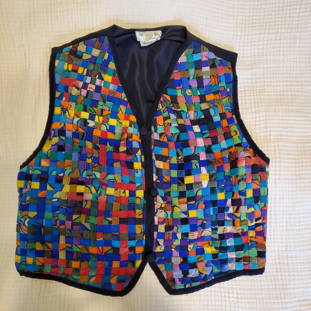 90s Vintage Woven Silk Vest